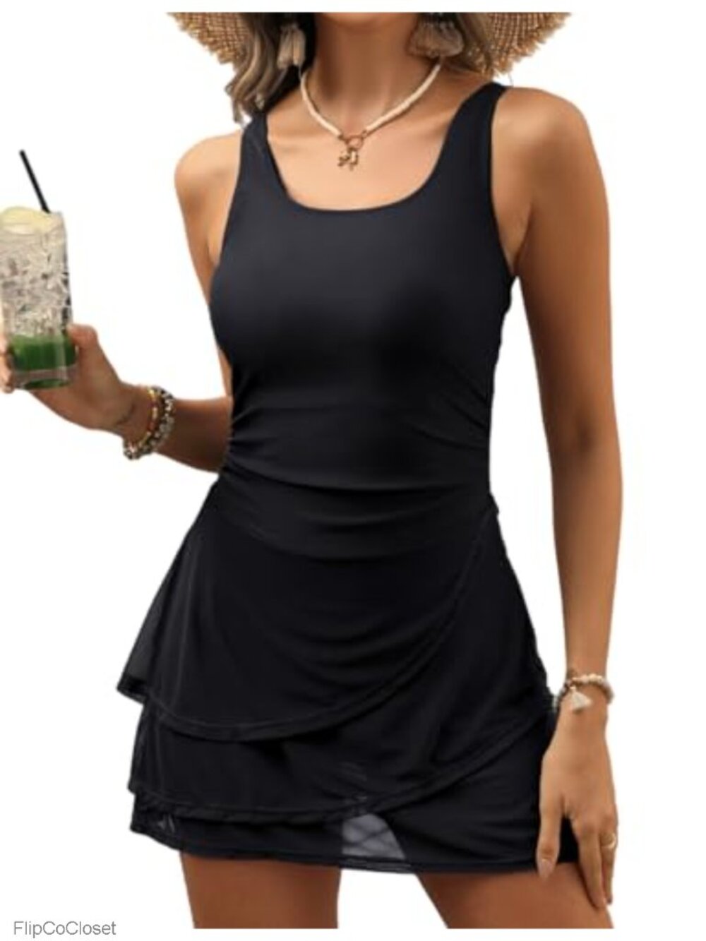Women's One Piece Swim Dress Tummy Control Modest Swim Skirt Bathing Suit